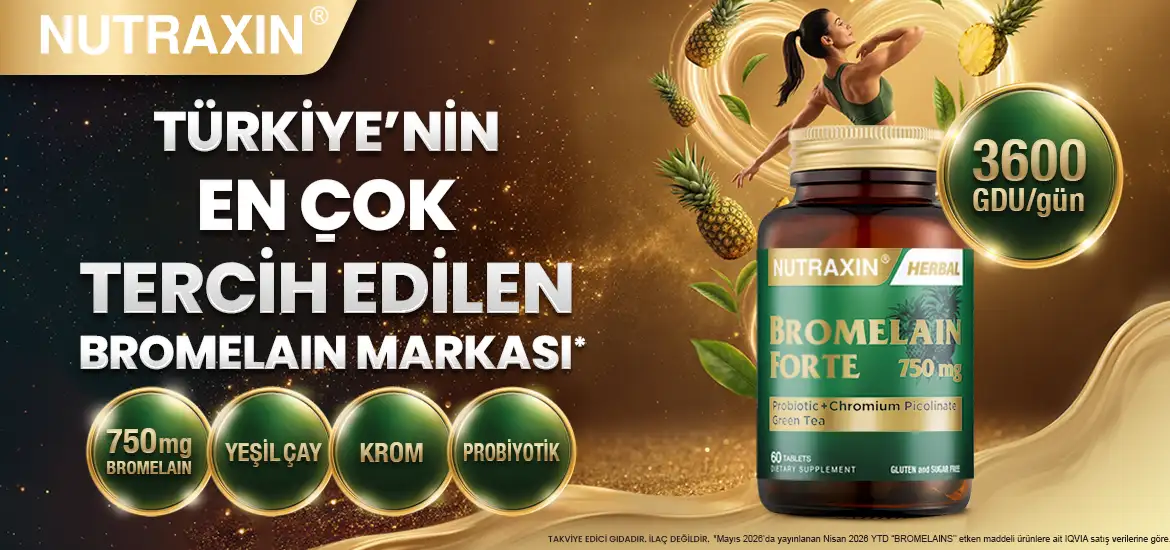 Nutraxin Bromelain Forte lansman kampanyası için hazırlanan rozet vurgulu master Key Visual çalışması.