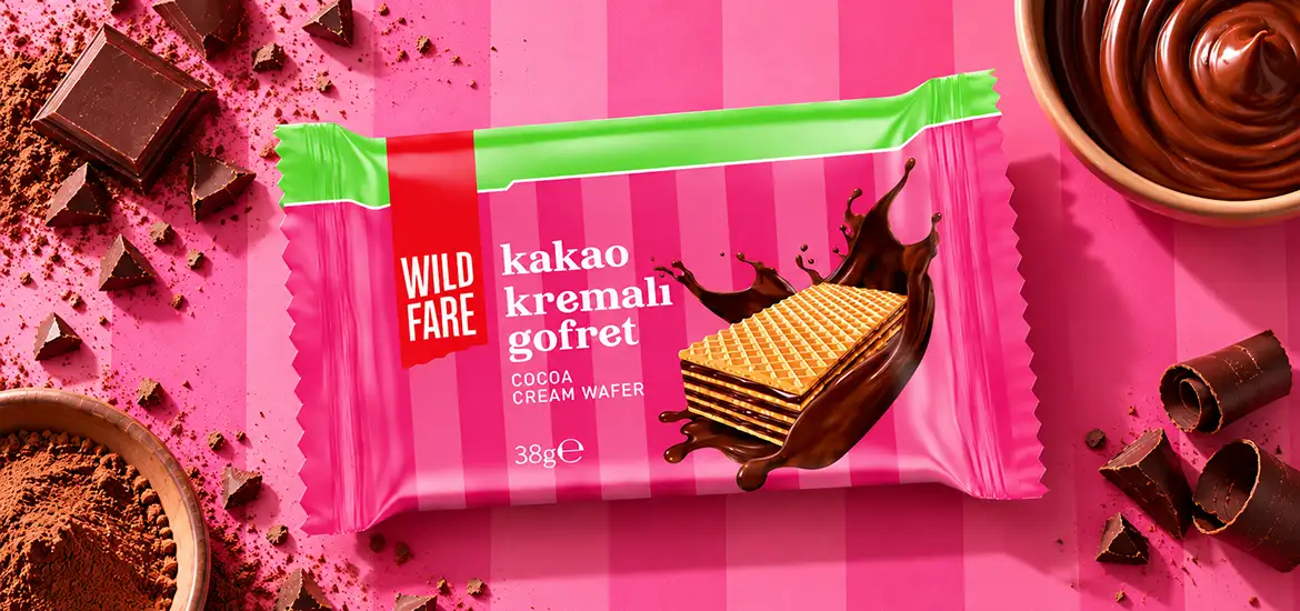 Wildfare kakao kremalı gofret paketi tasarımı gıda ambalajı örnekleri