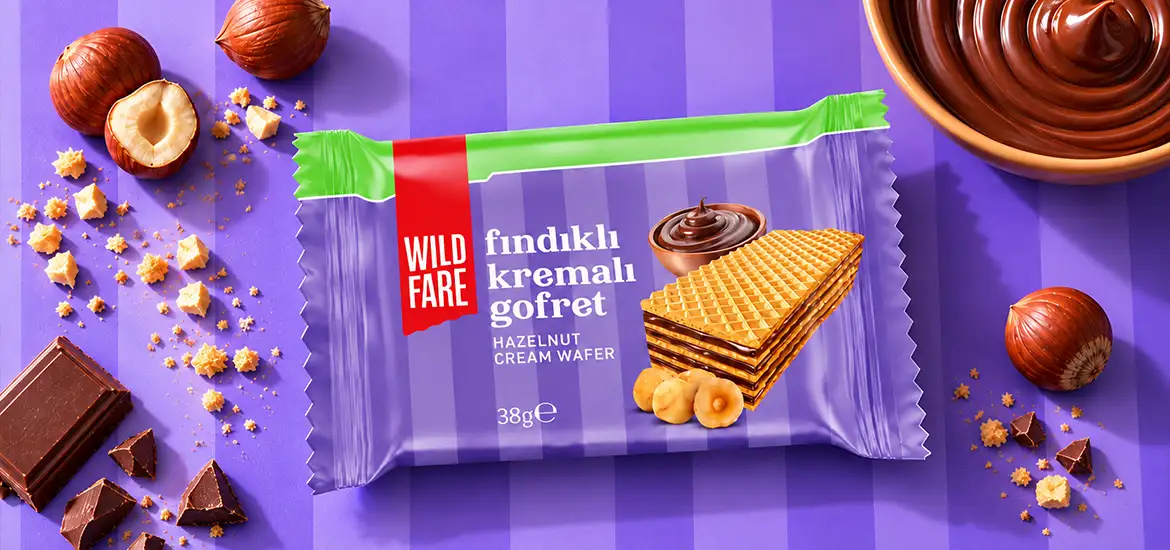 Gratis Wildfare fındıklı kremalı gofret ambalaj tasarımı Artfolio Creative