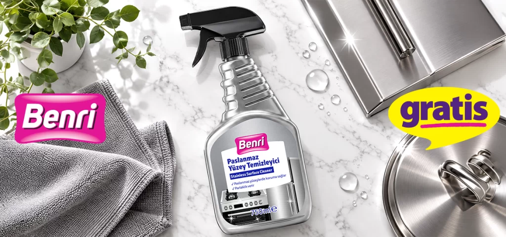 Gratis Benri paslanmaz yüzey temizleyici sprey ambalaj redesign etiket tasarımı